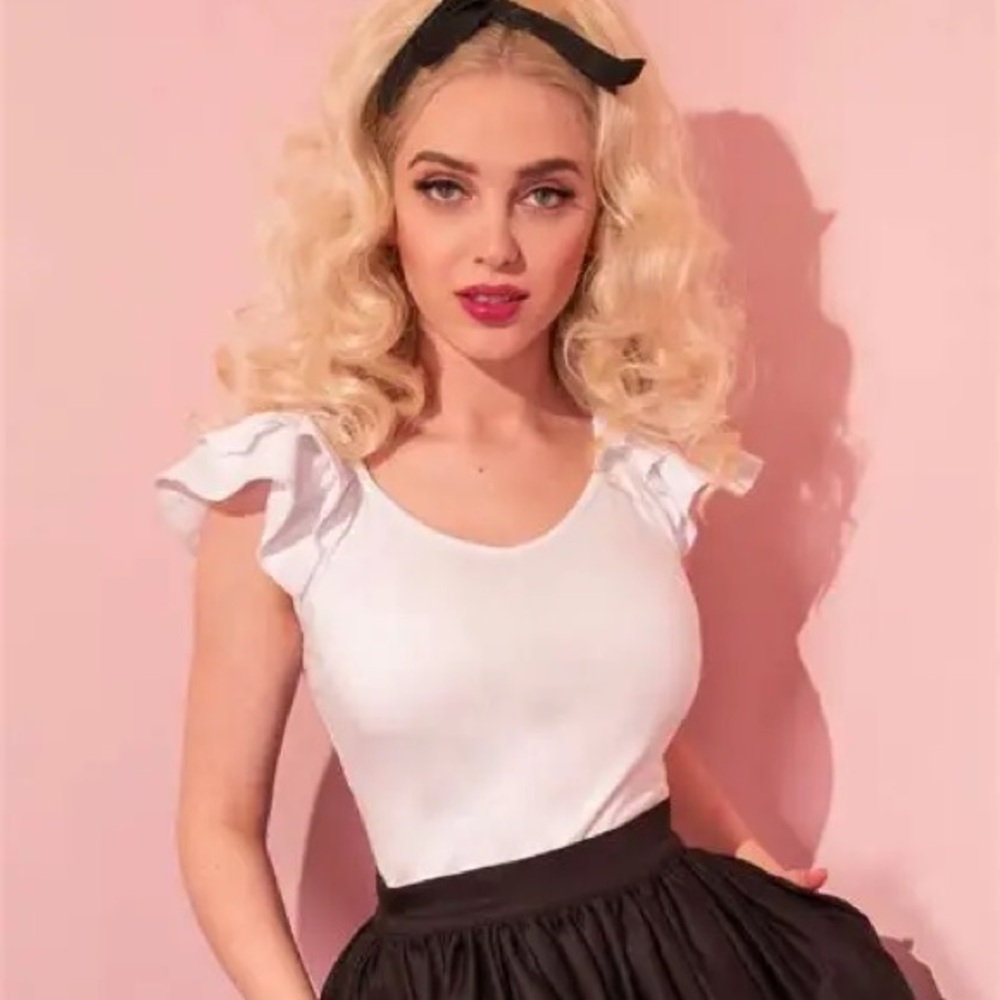 NWT Vixen by Micheline Pitt White Lolita Ruffle Sleeve top